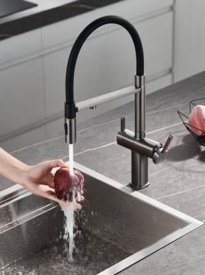 Смеситель для кухни с подключением фильтра для воды Rose R358T оружейная сталь