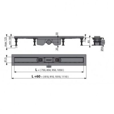 Водоотводящий желоб AlcaPlast APZ12-750 Optimal