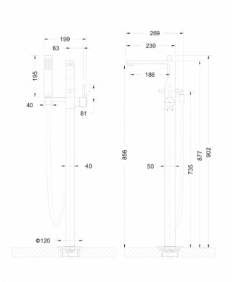Смеситель для ванны Bravat ARC F66061K-B3-ENG напольный, черный