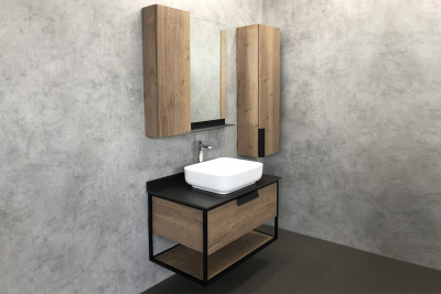 Тумба с раковиной Comforty Кёльн 90 1 дуб темный с черной столешницей,