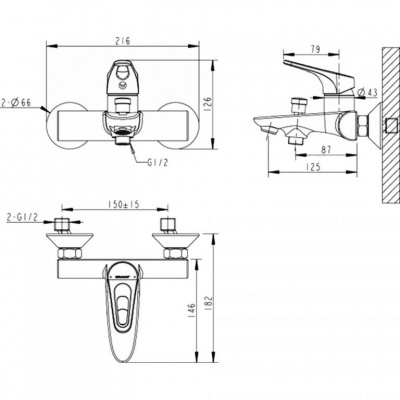 Смеситель Bravat DROP-DF648162C-B-RUS для ванны с душем