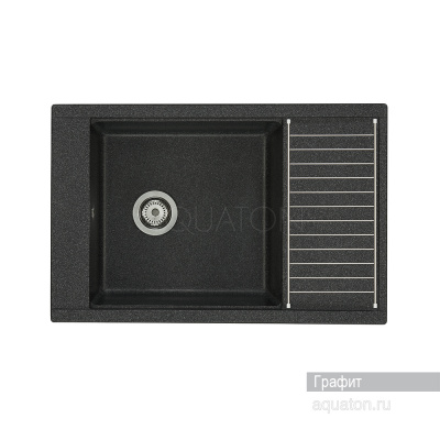 Мойка для кухни из литого мрамора Aquaton Делия 78 прямоугольная с крылом графит