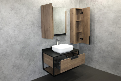 Тумба с раковиной Comforty Кёльн 90 1 дуб темный с черной столешницей,