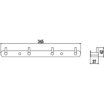Планка с крючками (4 крючка) Savol S-007214H черный