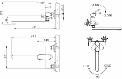 Смеситель Bravat PURE F6105161C-01A универсальный