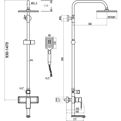 Душевая стойка Savol S-600108T хром