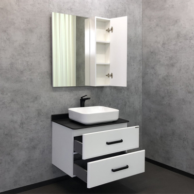 Тумба с раковиной Comforty Амстердам 75 белая с черной матовой столешницей