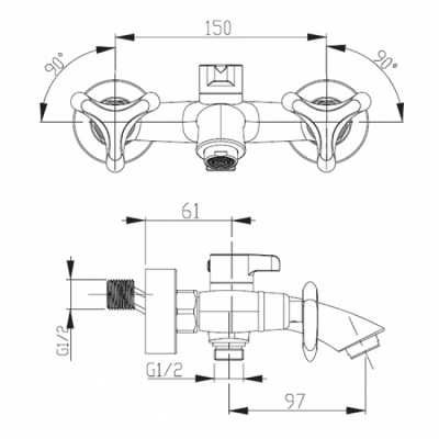 Смеситель для ванны KAISER Trio 57022-1