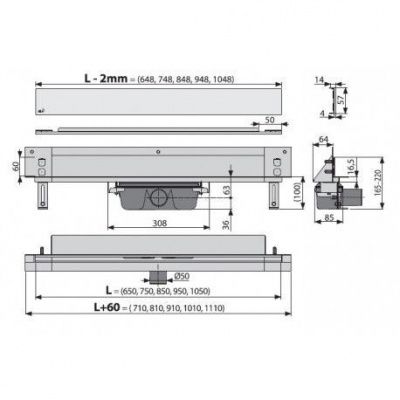 Водоотводящий желоб AlcaPlast APZ5-SHADE-650 Spa