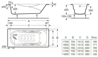 Чугунная ванна Roca Malibu 160х75 с отверстиями для ручек 2310G000R