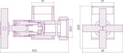 Вентиль запорный угловой 3/4''х1'' г/г Крестовой 1-пара