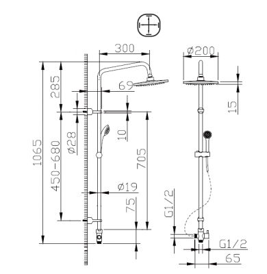 Душевая стойка Bravat FIT D283CP-2-RUS с верхним душем