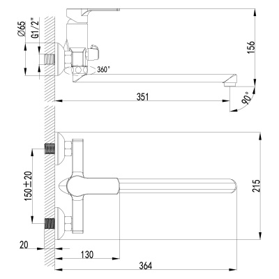 Смеситель для ванны Lemark Plus Grace LM1551C