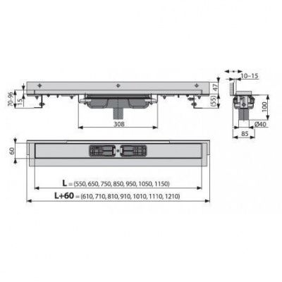 Водоотводящий желоб AlcaPlast APZ1104-550 Flexible Low