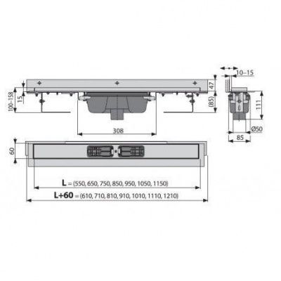 Водоотводящий желоб AlcaPlast APZ1004-850 Flexible